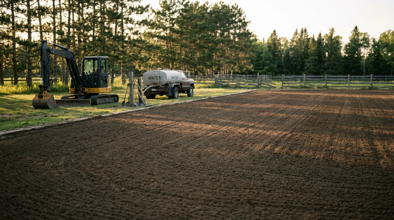 Completed horse arena with graded surface
