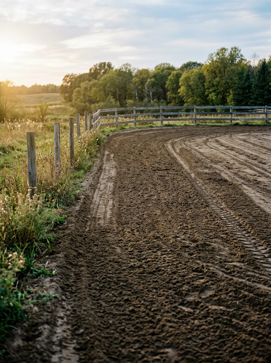 Completed horse arena footing installation on a Minnesota rural property