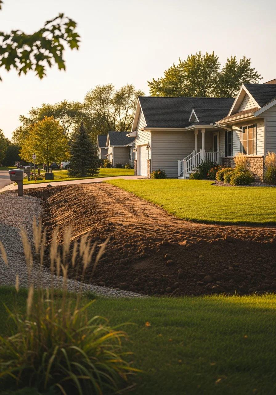 A rural farm property near Princeton, MN showing cleared land and excavation work in progress for agricultural infrastructure.