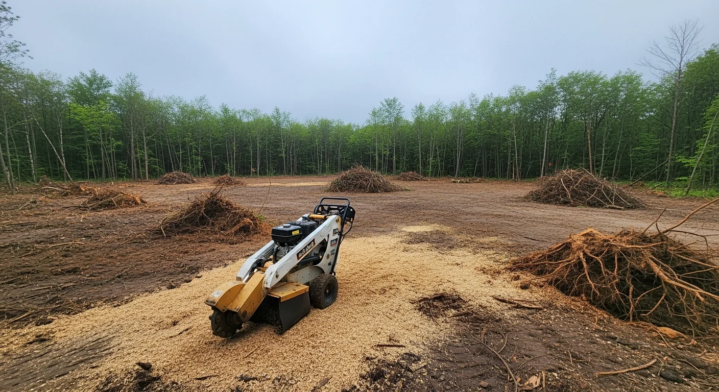 A rural property in Princeton, Minnesota after site clearing, showing open ground with trees, brush, and stumps fully removed. The cleared land is flat and ready for fencing or construction with no surface debris remaining.